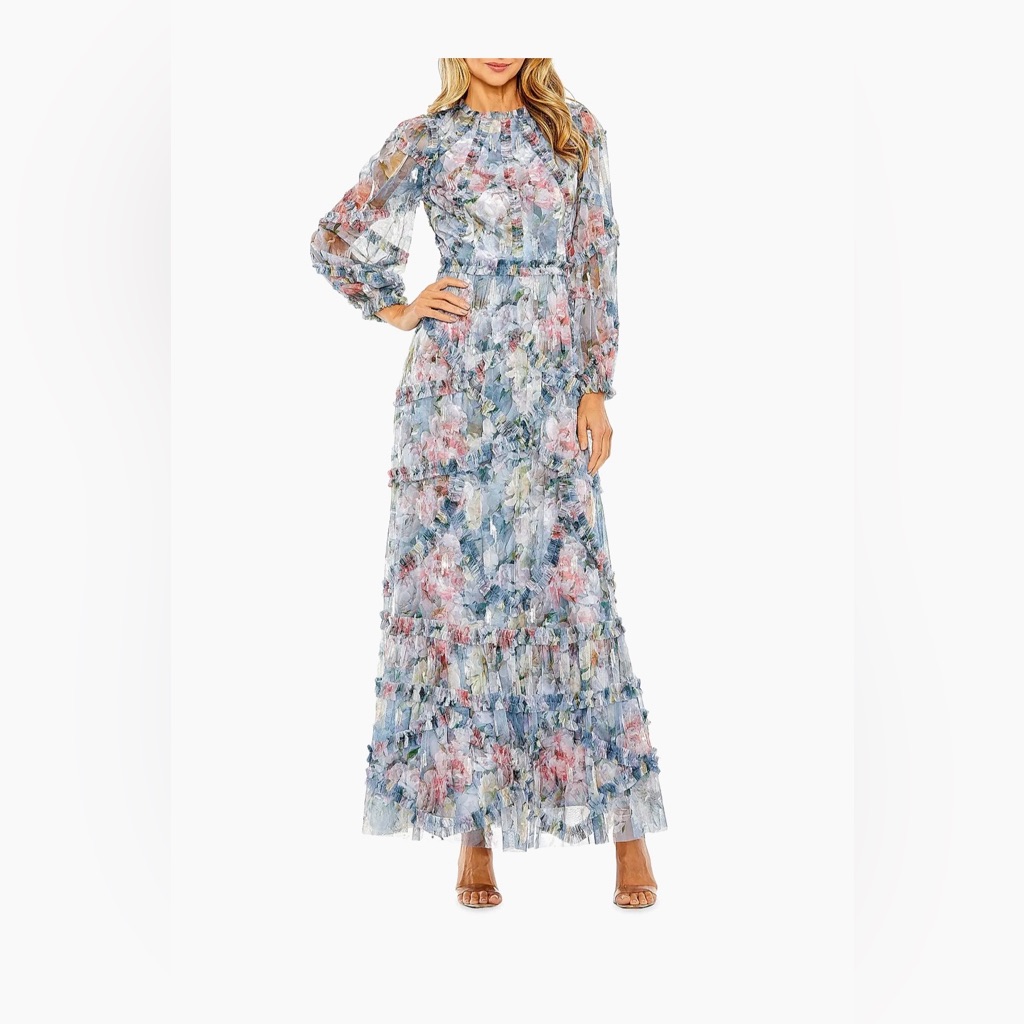 Mac Duggal Floral Chiffon Tiered Maxi Dress